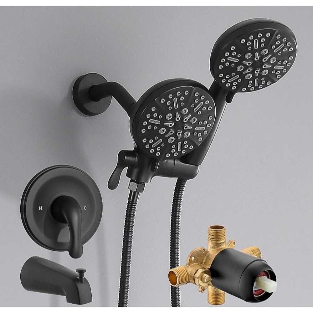 FROPO Matte Black Shower Faucet Set with Tub Spout Dual Shower Head & Handheld